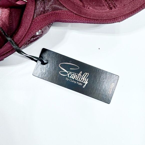 Scantilly by Curvy Kate buckle up padded half cup bra in Oxblood 32DD - Picture 5 of 8